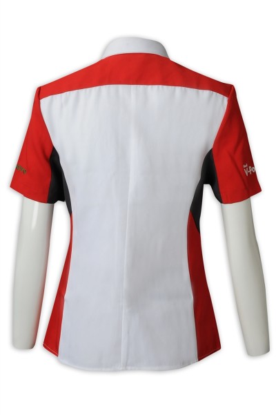 DS074 to sample making women's darts team shirt design short sleeve repair waist darts team shirt uniform company darts team shirt back view